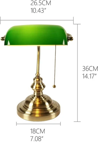 Traditional Green Banker Desk Lamp Pull Chain Switch Glass Light Satin Brass - Picture 8 of 10