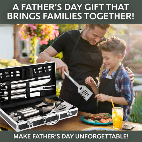 Accesorios BBQ regalo cumple hombres set acero inoxidable estuche aluminio del - Picture 9 of 12