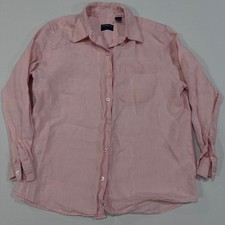 Liz Claiborne Button Up Shirt Petites M Pink 100% Linen Long Sleeve Pocket