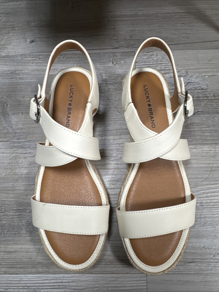 Lucky Brand Trianna Espadrille Wedge Sandals 6M Beige Cream Tan Platform New View 3