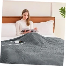  Heated Electric Blanket Size - 72" x 84" Heating Blanket with 10 Full Ash Gray