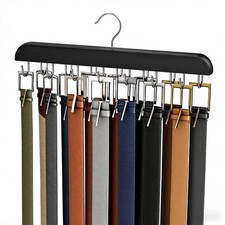 Belt Hanger for Closet Max 42 Belts, Sturdy Wood Rack 1 Pack, Black