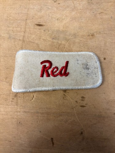 Vtg 70s RED Sew On Embroidered Clothing Jacket Uniform Name Patch RED & WHITE