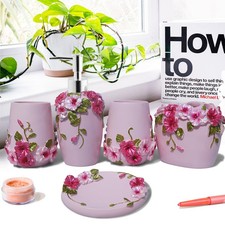 Pink 5 Pieces Bathroom Accessories Set, Bathroom Set Features, Soap Dispenser...