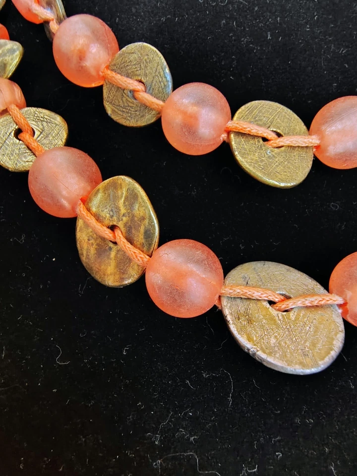 Coldwater Creek Colar de Contas Fosco Laranja Multi Strand Disco de Latão Boho... - Imagem 3 de 4