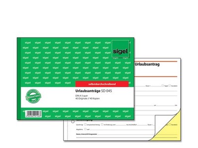 sigel Formularbuch ''Urlaubsantrag'' A5 quer selbstdurchschreibend 2 x 40 Blatt