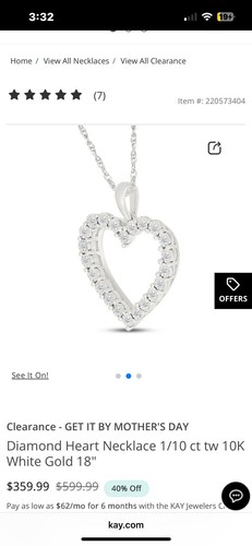 Diamond Heart Necklace 1/10 ct tw 10KWhite Gold 18" - Picture 3 of 3