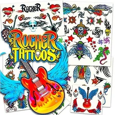 Rock Star Temporary Tattoos Party Favor Set (58 Rocker Tattoos)