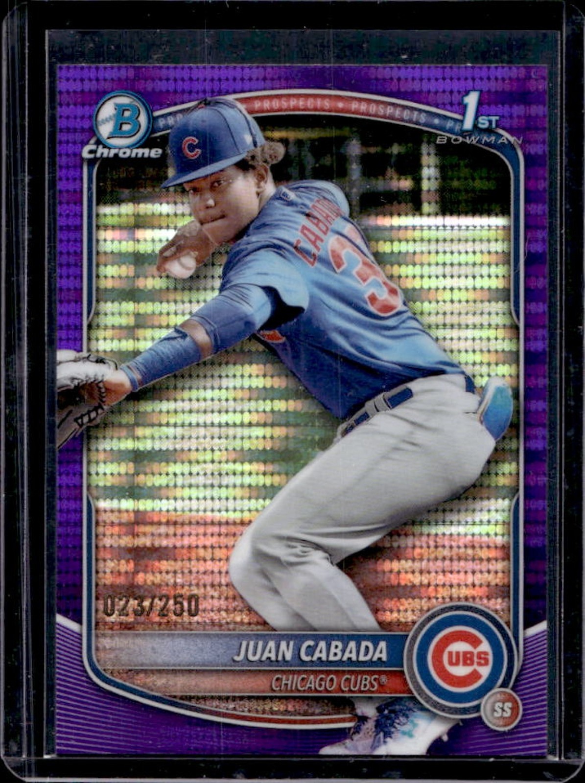 2025 Bowman Chrome Juan Cabada Purple Pulsar Refractor 1st #23/250 Cubs