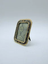 Vintage Art Nouveau Mini Bronze Picture Frame with Cloisonné Detailing
