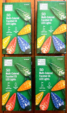 Lot of 4 Home Accents 50 Multi Colored Faceted C6 LED Christmas Lights 16 Ft NEW
