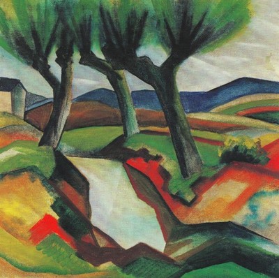 August Macke - Weiden am Bach, 1912, 60x60cm, Druck Leinwand auf Holzrahmen