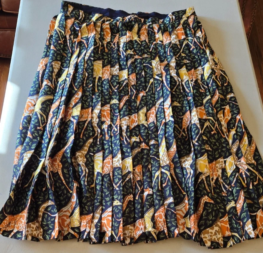 Falda Flowy J.Crew Plisada Midi Estampado Animal Jirafa, Talla 16, Usada en Excelente Condición Foto 2 de 4