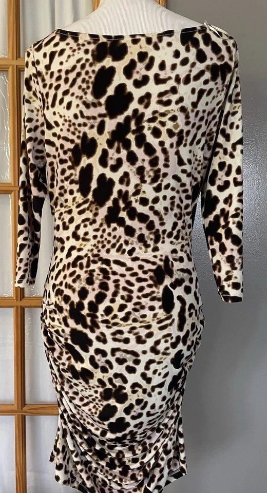 Vestido ajustado de leopardo Jennifer Lopez cuello en L capucha acanalado marrón ciudad fiesta carrera Foto 4 de 4