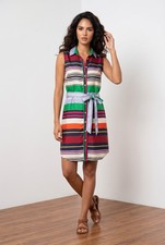 Tommy Hilfiger Women’s Striped Satin Shirt Dress Sleeveless Belted 90's Style M