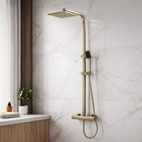 Square Thermostatic Bar Mixer Shower with Fixed Head & Handset – Brushed Brass