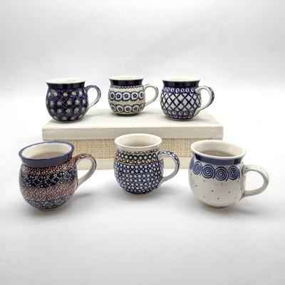 Set of 6 Polish Pottery BubbleMugs Hand Made in Poland Ceramika Artystyczna 12oz
