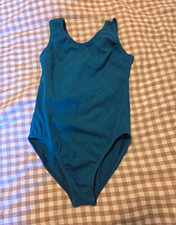 Childs Blue Solid Strappy Back Fitted Leotard Cotton Blend, New No Tags