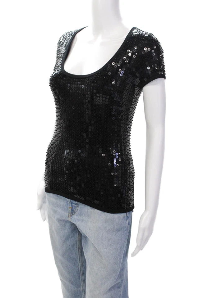 Pullover tejido manga corta con lentejuelas de lana negro talla S Michael Kors para mujer Foto 2 de 4