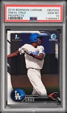 2016 BOWMAN CHROME PROSPECTS #BCP204 ONEAL CRUZ PSA 10