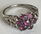 Vintage 925 Sterling Silver Pink Glass Flower Cluster Ring Size 9 Openwork