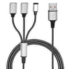 GELRHONR USB Splitter Cable, 2.0 1 Male to 3 Female Extension Cord 1 3