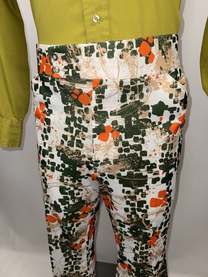 Pantalones de Colección Años 60 70 Campana Parte Inferior Para Hombres 40 29 Poliéster Disco Hippie Mod Grand Slam Foto 4 de 4