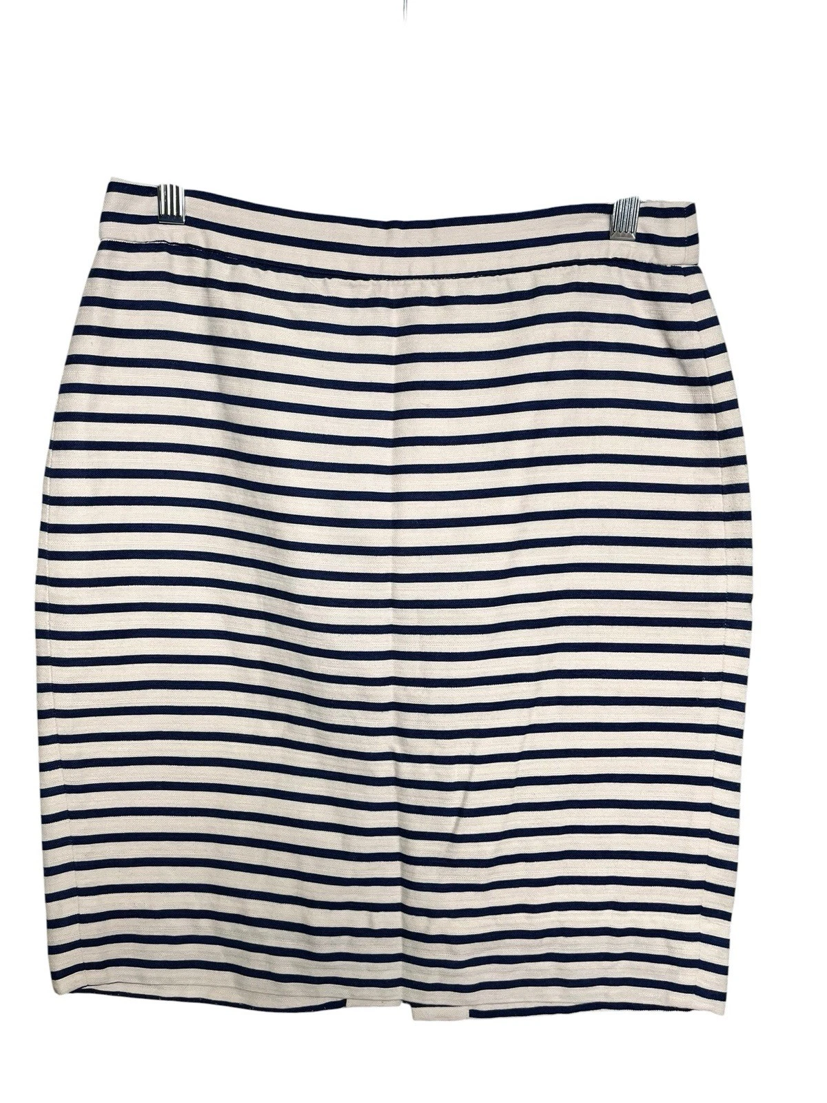 J Crew The Pencil Skirt Size 4 Navy/White Striped Cotton/Linen Blend