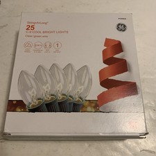 GE Set 25 C9 Cool Bright Classic Lights Clear 16 ft Green Wire
