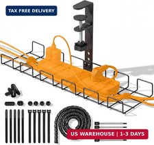 Under Desk Cable Management Tray Kit, No Drill Clamp-On Cable Organizer for Desk