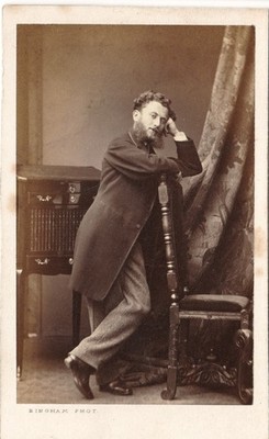 Young pensive man leaning against a chair circa 1865 Bingham Paris Photo CDV