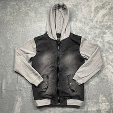Buffalo David Bitton Hooded Jacket Kids Size M 10/12 Black Gray Mixed Media Zip