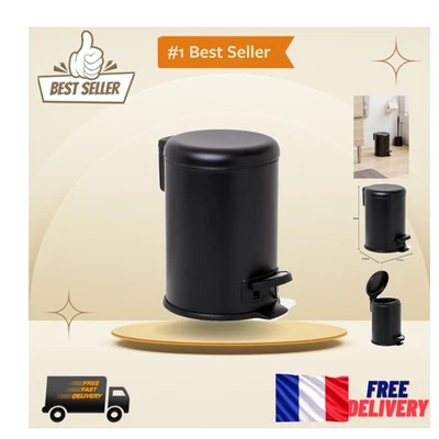 Poubelle de Salle de Bain 3L à Pédale - Hygiénique et Élégante - Modèle Noir - Photo 1/4