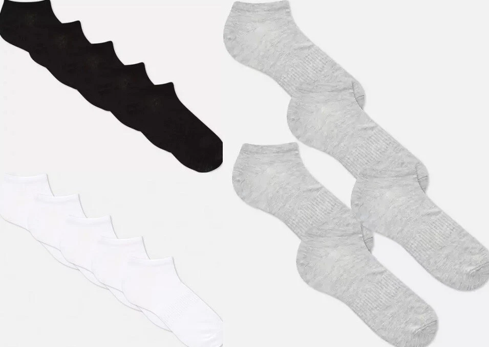 Paquete de 5 7 pares de calcetines de entrenamiento PRIMARK para hombre talla 9-12 43-46 gris blanco negro