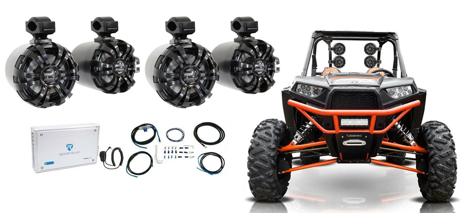 4 Колонки Rockville 65 Black Tower4-канальный усилитель для RZR ATVUTV тележки