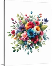 Beautiful Floral Flower Bouquet  Bunch Flowers Stretched Gallery Canvas Wrap