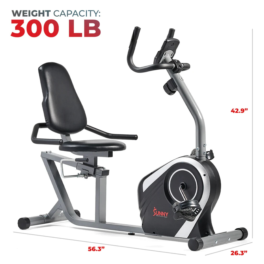 Sunny Health Fitness SF-RB4616S Recumbent Bike Exercise Digital Monitor 300 lb