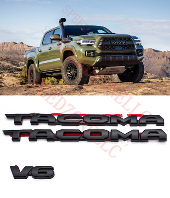 PUOU Fit For 2016-2020 TACOMA Blackout Emblem OVERLAY KIT OEM V6 MATTE BLACK 3PCS