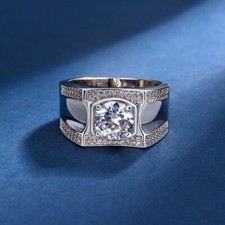 Simulated 1.78 CT Round Cut White Sapphire Solitaire Wedding Party Ring For Man