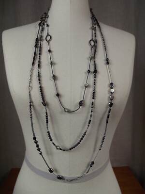 Retired SILPADA Vintage ''Dewdrops'' N2097 3 Strand Hematite/Silver/Glass Necklace