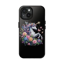 Whimsical Unicorn Tough Phone Case, Floral Phone Cover, Gift for Unicorn Lovers,