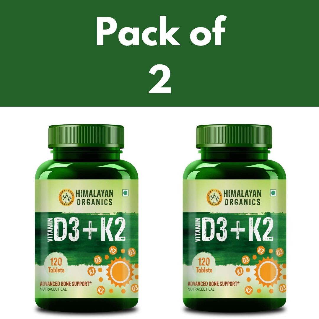 2 X Himalayan Organics Vitamin D3 600 IU + K2 as MK7 Supplement - 120Tabs
