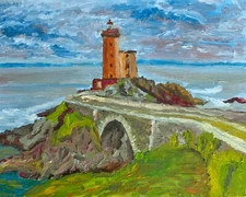 Awe-inspiring Oil painting. Lighthouse. Original. Seascape. Handmade Fine Art