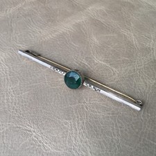 Antike Silber Brosche ART DECO 1920 Grüner Stein Solid Silver Brooch
