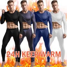 Mens Thermal Underwear Set Smooth Soft Long Johns Top T Shirt Bottom Trousers