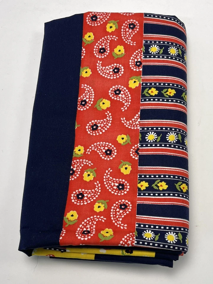 VTG 2yds x 45" Wide Broadcloth FABRIC Navy Patchwork Paisley Floral Mushroom EUC - Image 3 of 3