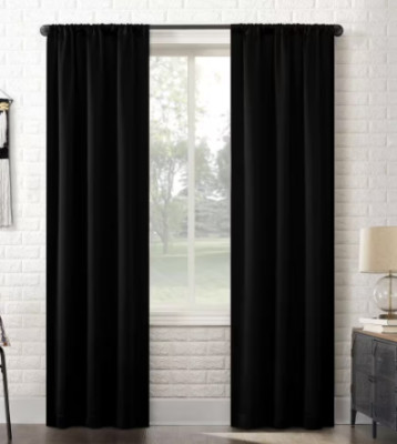 Sun Zero Bergen Theater Black 84'' x 40'' Blackout Rod Pocket Curtain Panel