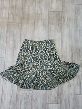 Nic  Zoe Black Tan Feather Print Viscose Polyester Linen Midi Skirt Sz L