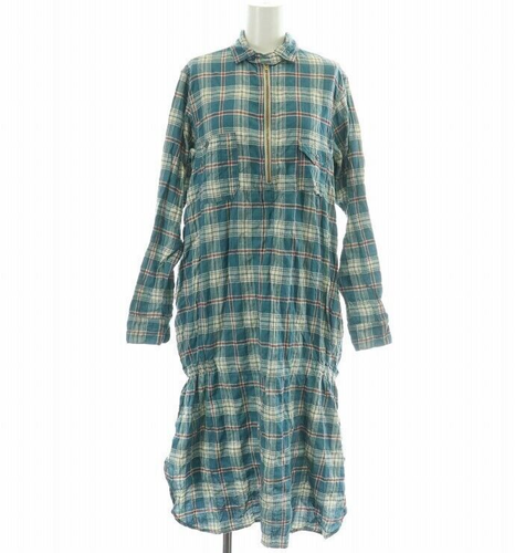 KAPITAL Cotton Cheked Shirt Long Dress Blue Used Vintage