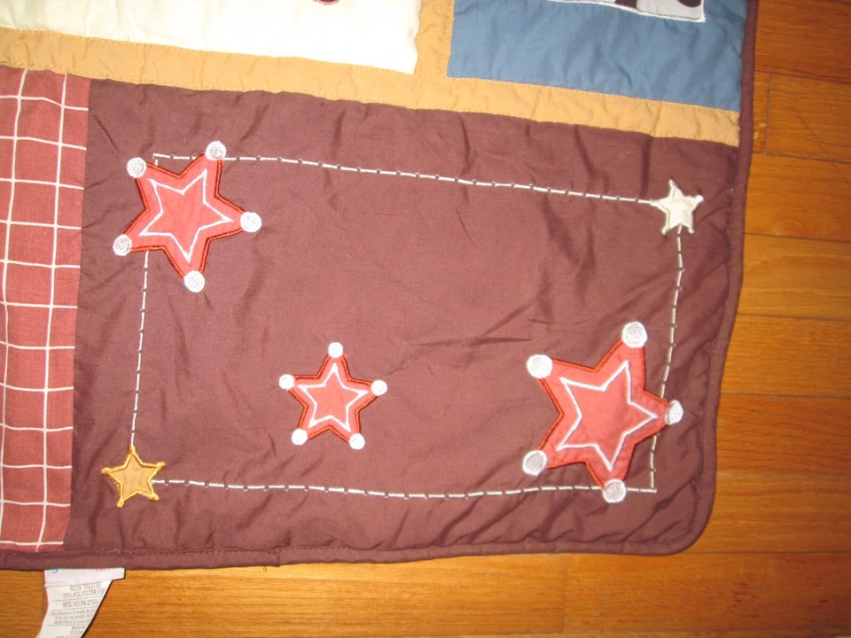 Manta Edredón Bebé Western Pony Country Star Azul Marrón Cuadros Foto 4 de 4